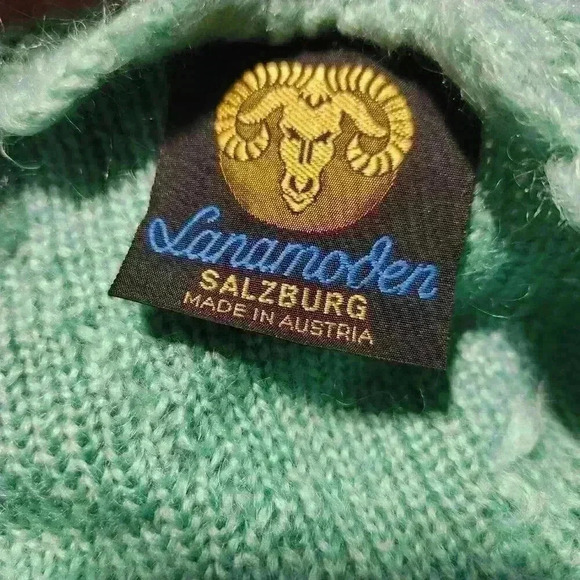 Vintage Lanamoden Salzburg Austrian Folk aqua  merino wool cardigan sweater - Picture 11 of 11